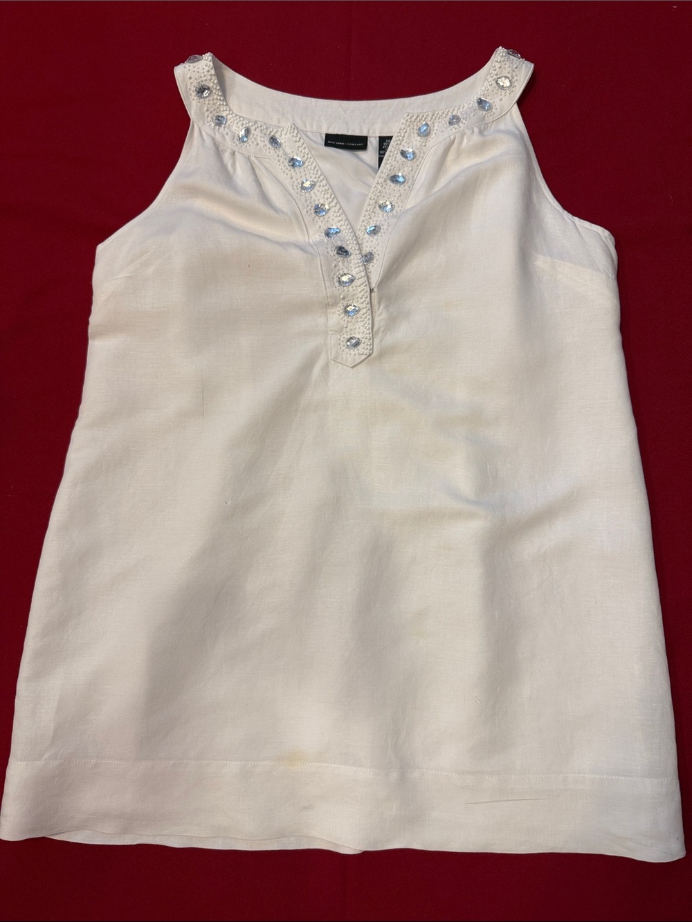 New York & Co White Sleeveless Linen mini dress with gem Stoned